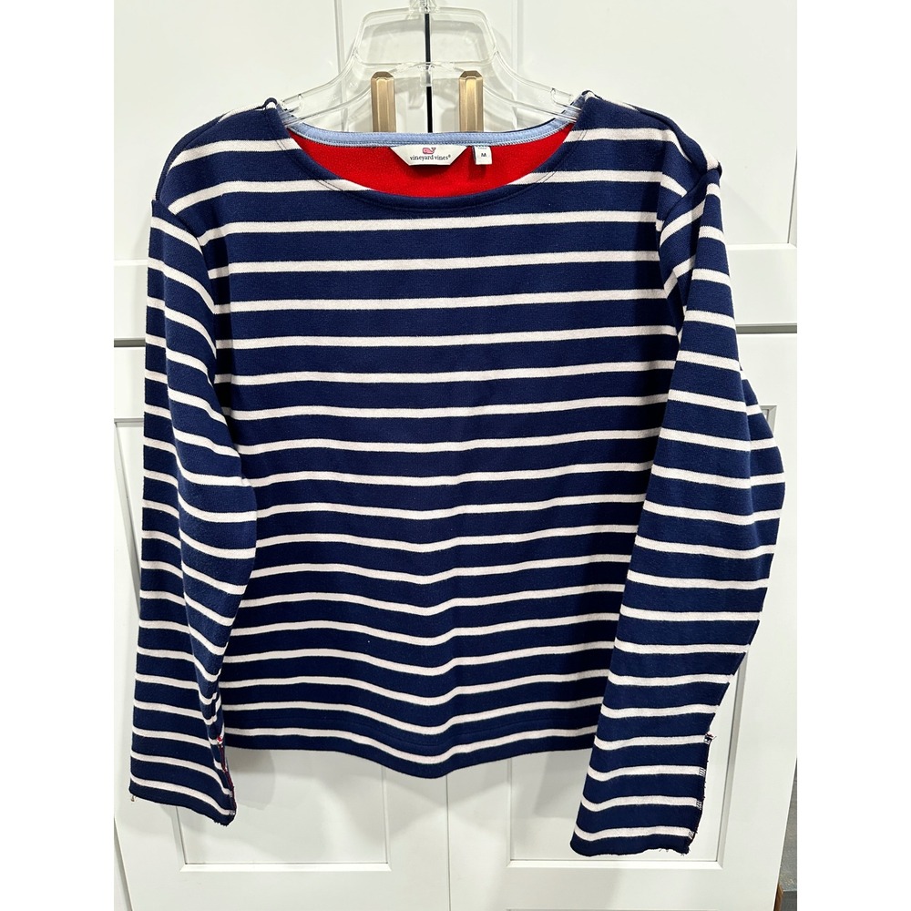 Vineyard Vines Striped Pullover Top - Long Sleeve, Red Lined - Size M